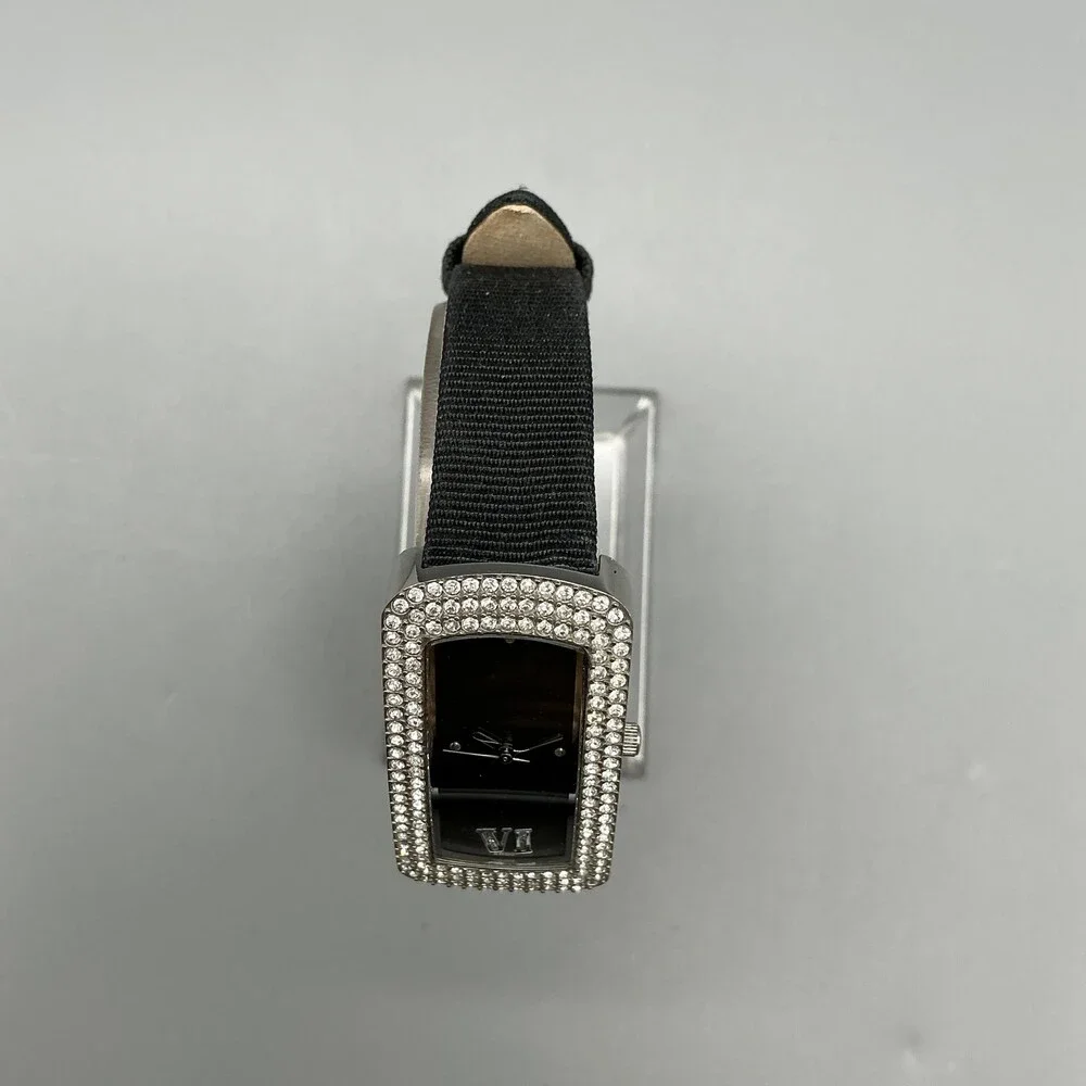 Montrex Womens Watch 20mm Black Dial Crystal Bezel Black Leather New Battery